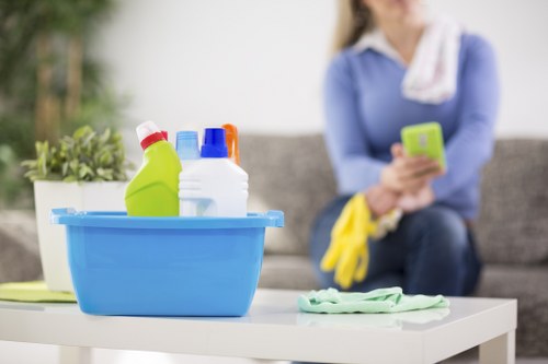 Cleaning team assessing a busy local flat for a carpet cleaning estimate